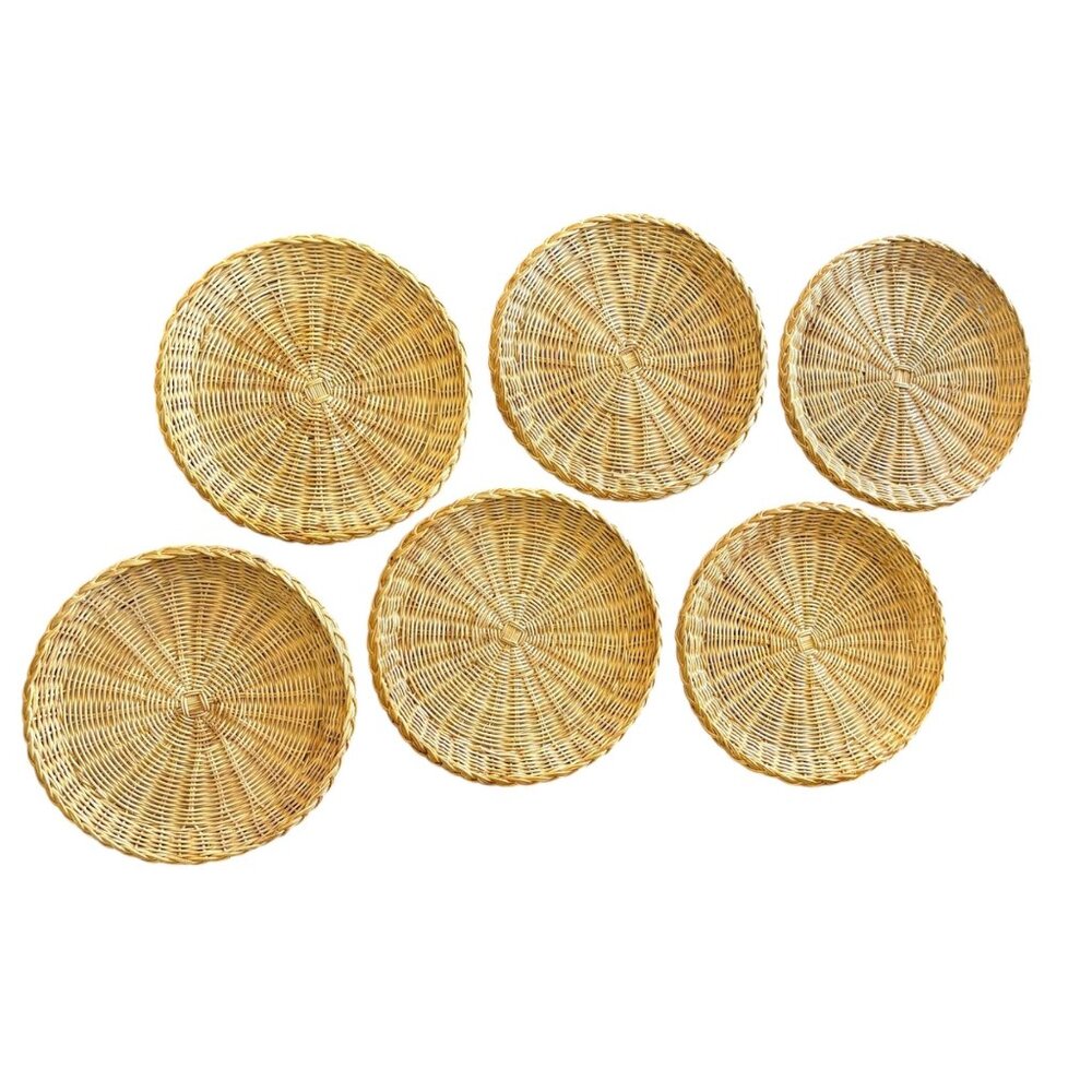 Farmhouse Cottage Core Wicker Woven Plate Chargers Set Of Six  9.5"